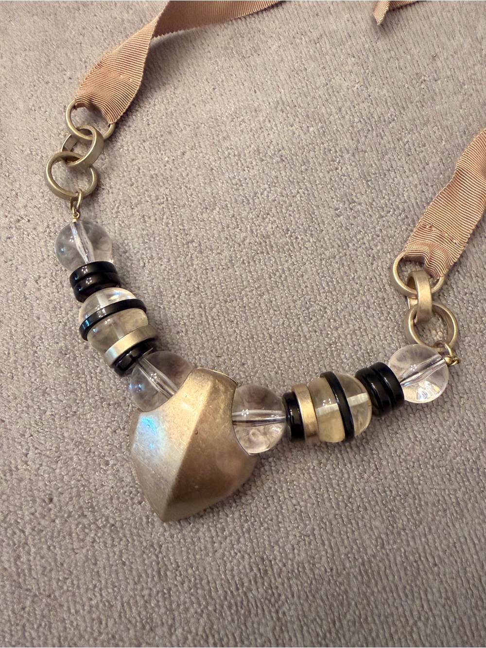 Source Unknown Gold-Tone Geometric Pendant Necklace with Black & Clear Accents